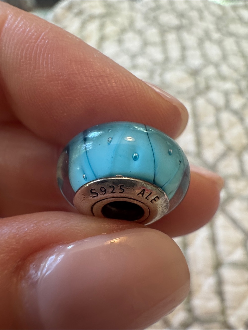 Pandora S925 ALE Silver Core Murano Glass Charm - Teal Blue